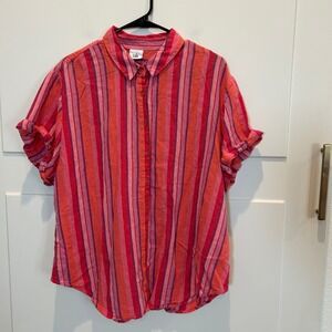 Cabi Striped Button Down Shirt Womens‎ XL Linen Blend Pink Orange Purple Top
